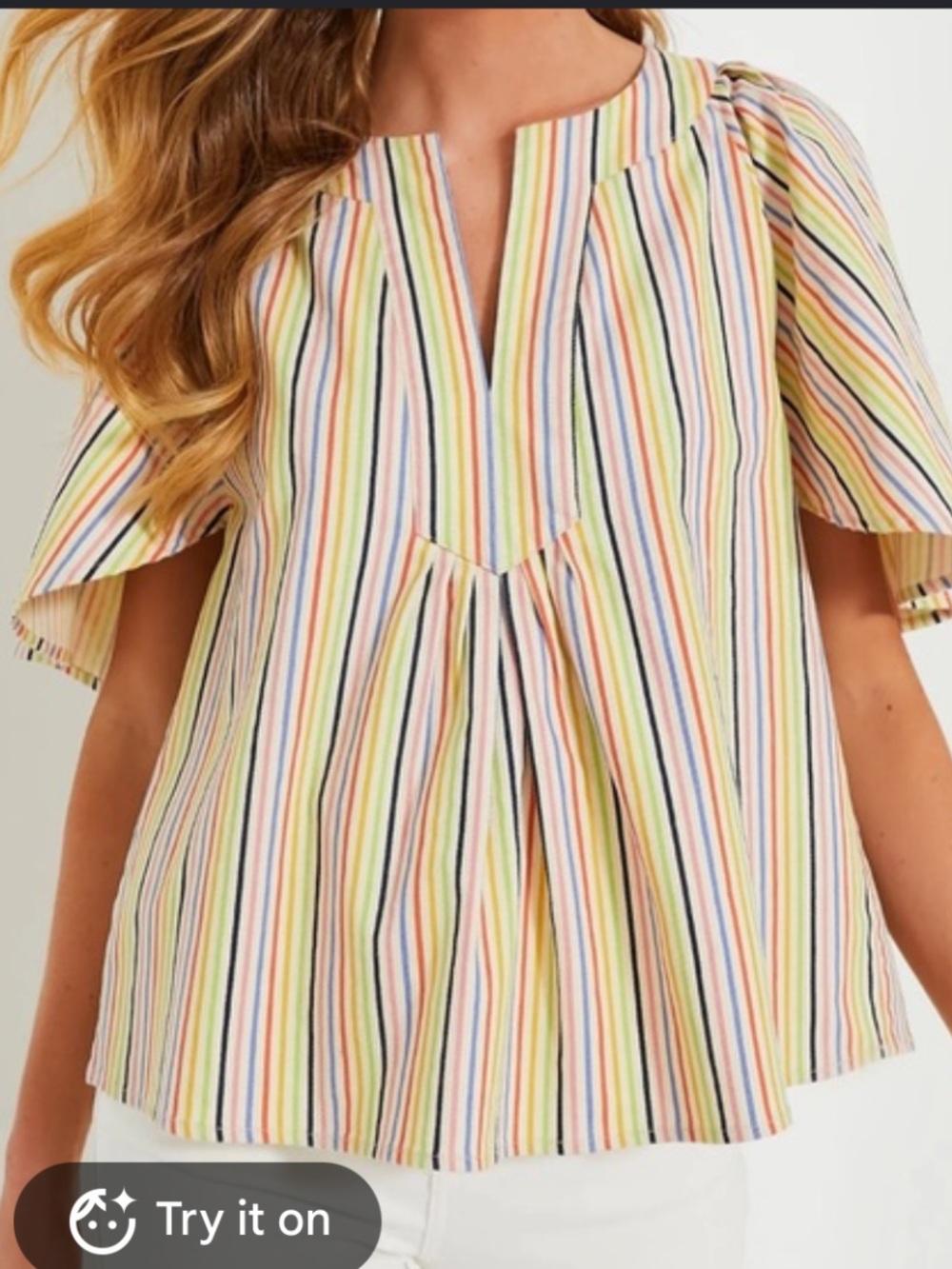 Pomander Rainbow Stripe Flutter Sleeve Top - Multicolor small